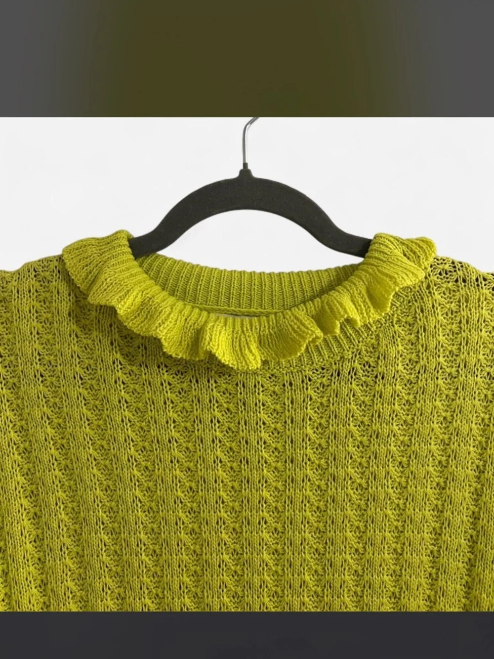 UMGEE Lime Green Cozy Ruffle Neck Sweater with Balloon Sleeves - Picture 3 of 7